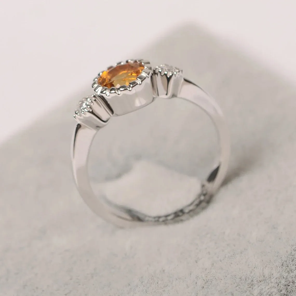 Natural Round Cut Citrine Three Stone Ring - 925 Sterling Silver Ring