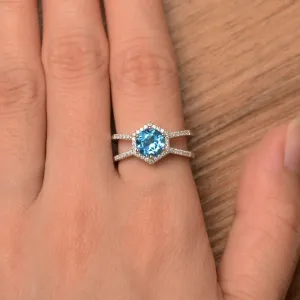 Natural Round Cut Swiss Blue Topaz Wedding Ring - 925 Sterling Silver Ring