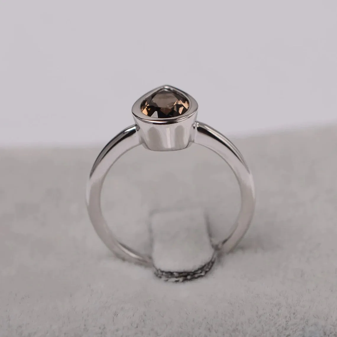 Natural Teardrop Cut Smoky Quartz Solitaire  Rings - 925 Sterling Silver Ring