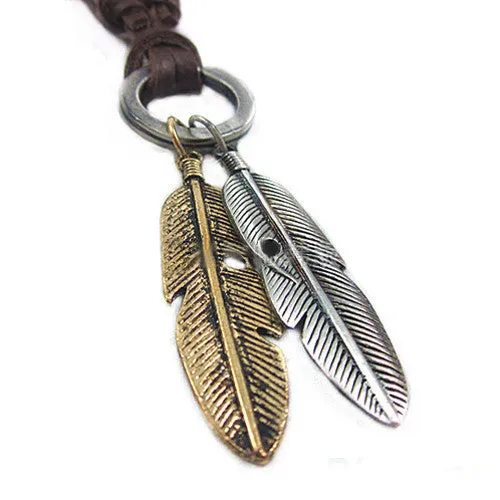 New Stylish Trendy Punk Rock Cool Mens Womens Unisex Charms Choker 2 Wings Feather Pendant Leather Necklace For Party