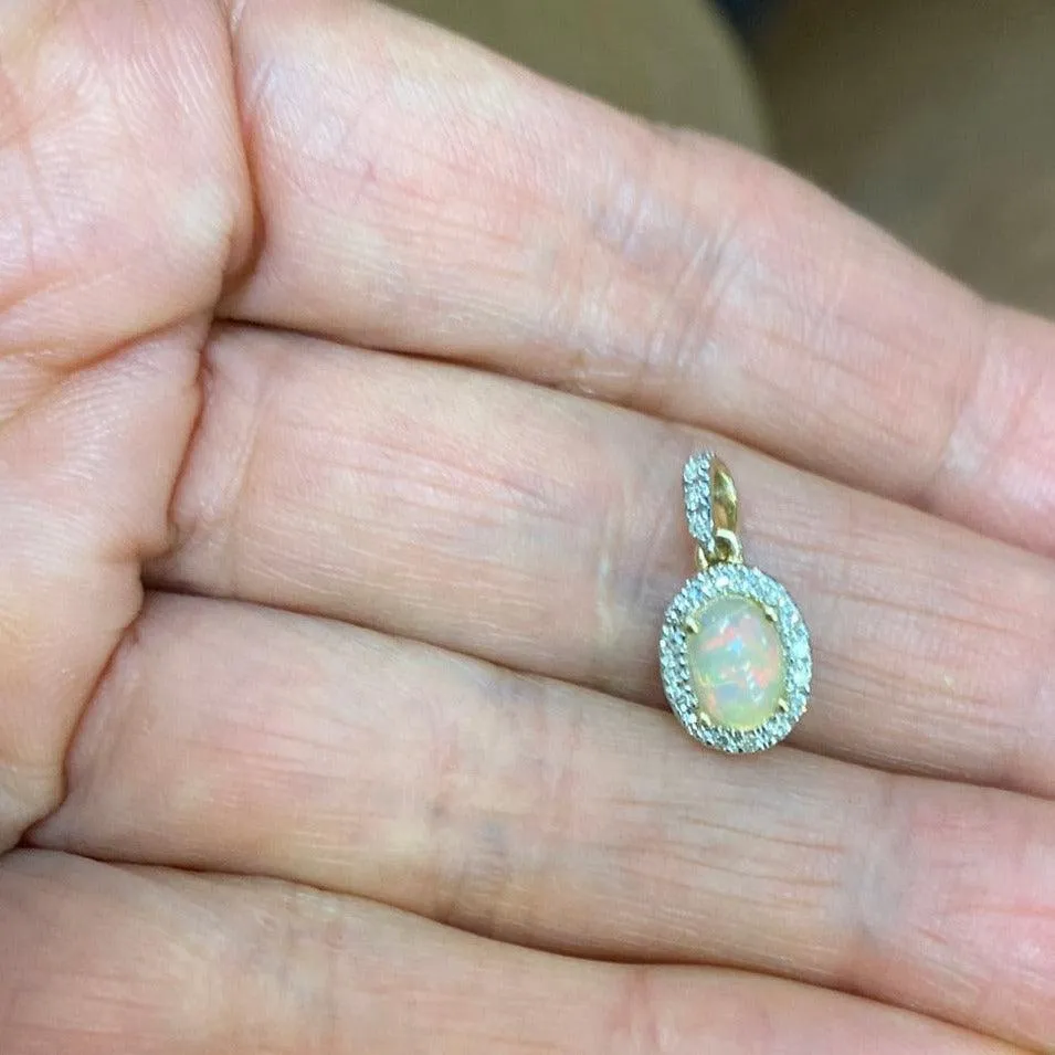 Opal and Diamond Halo Pendant