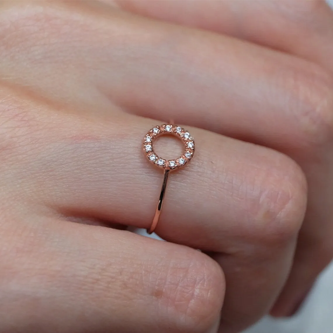 Open Circle Halo Rings - 14k Rose Gold Vermeil Promise Ring