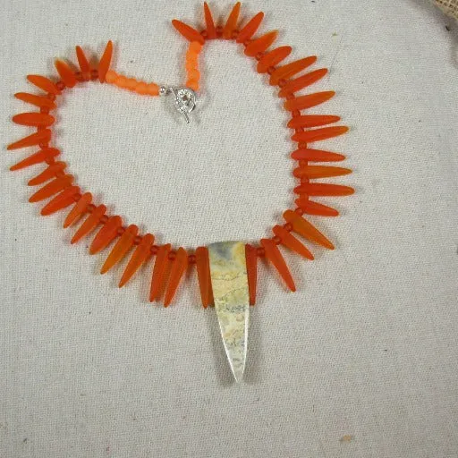 Orange Sea Glass & Gemstone Pendant Necklace