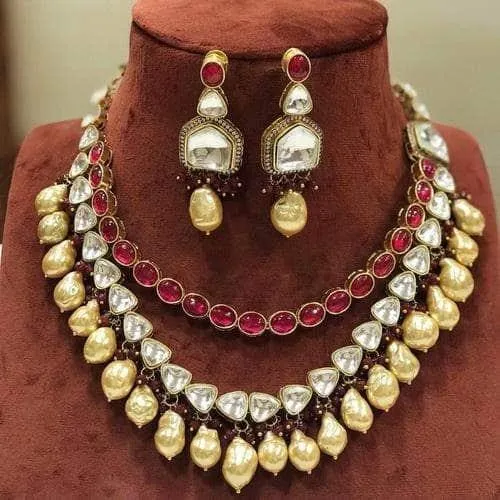 Patchi Kundan 2 Line Baroque Pearl Necklace