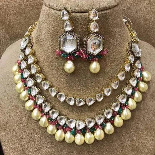 Patchi Kundan 2 Line Baroque Pearl Necklace