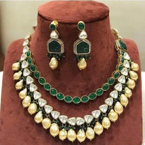 Patchi Kundan 2 Line Baroque Pearl Necklace