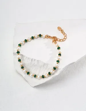 Pearl and Green Gemstone Beaded Bracelet