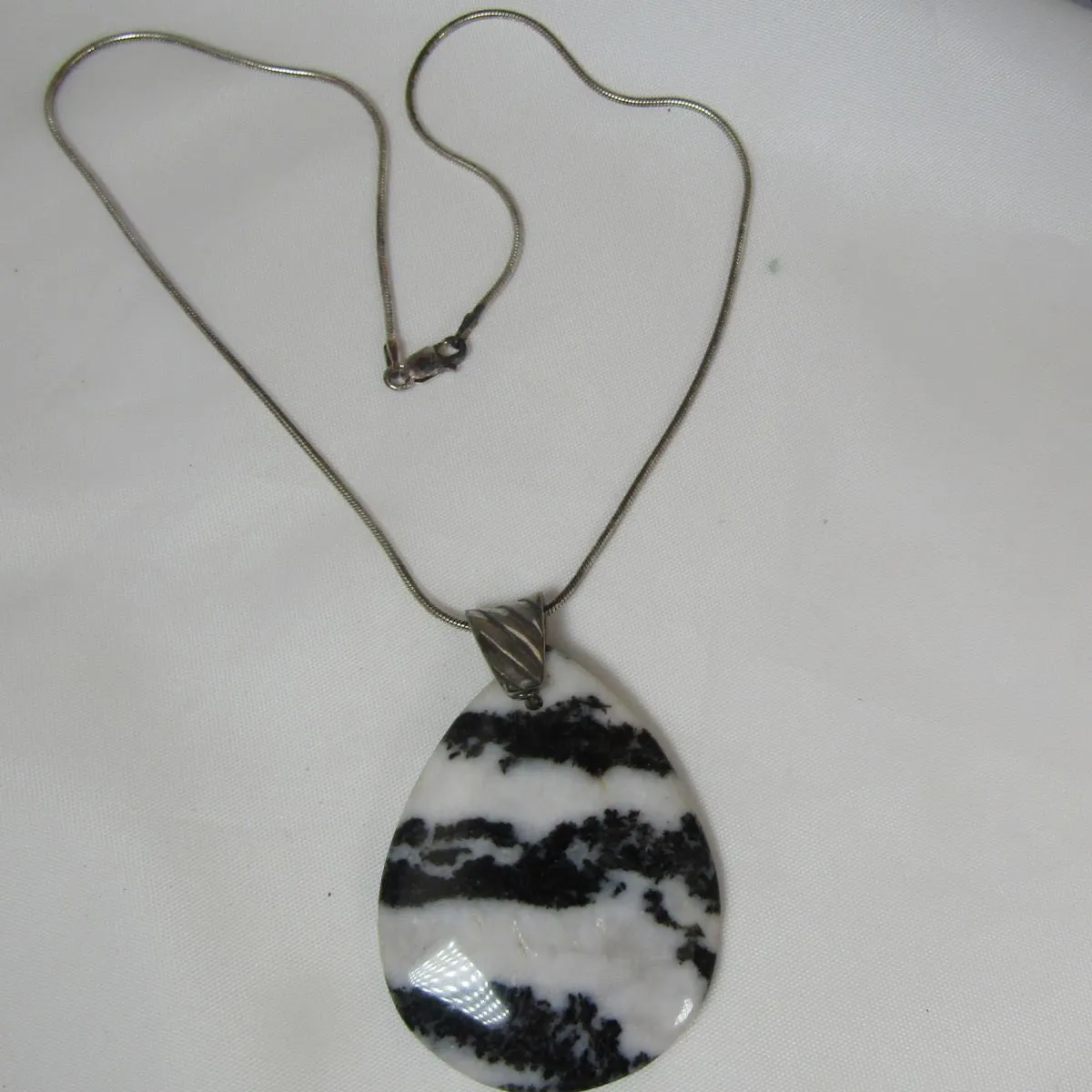 Pendant Necklace Black & White Zebra Jasper Pendant