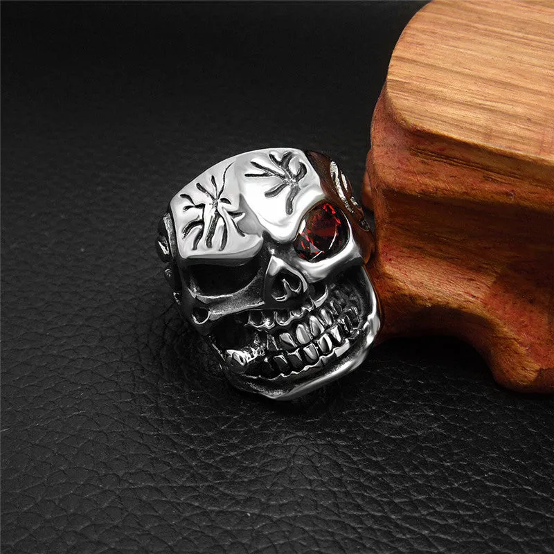 Personality Men's Retro Skull Ring Biker Jewelry Titanium Steel Rings With Red Zircon Eye Bijoux European Style