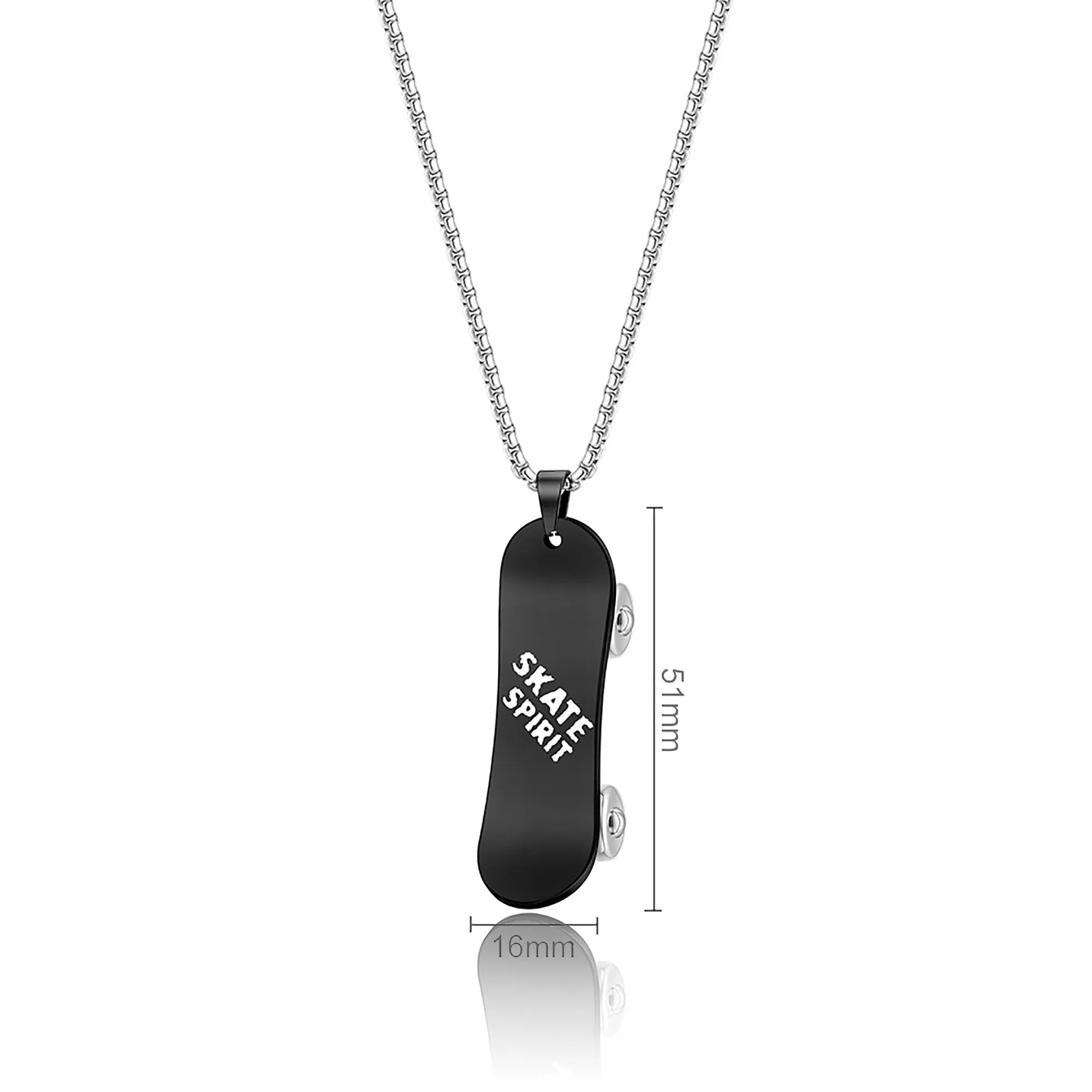 Personalized Stainless Steel Skateboard Pendant Custom Text Necklace