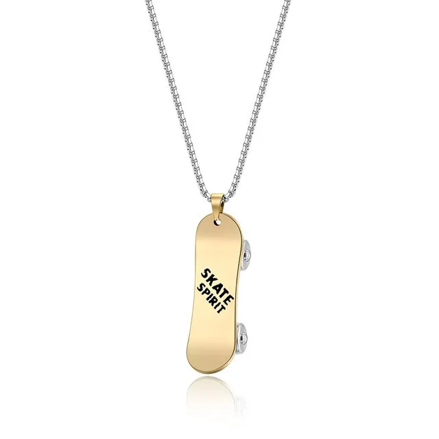 Personalized Stainless Steel Skateboard Pendant Custom Text Necklace