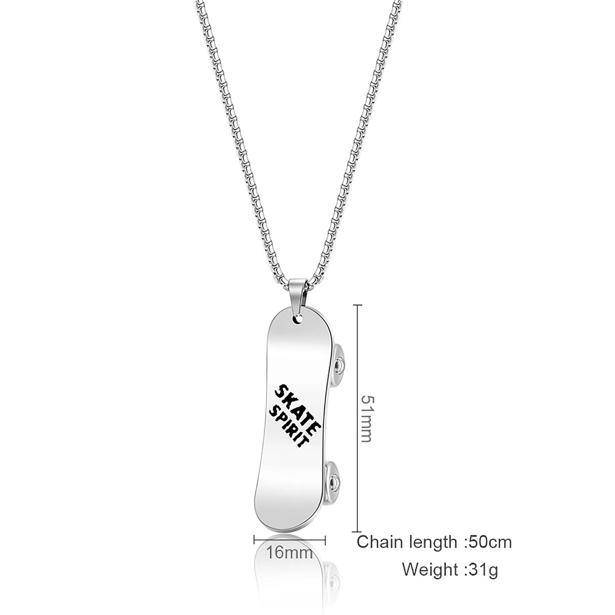 Personalized Stainless Steel Skateboard Pendant Custom Text Necklace