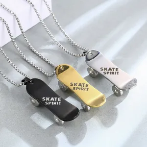 Personalized Stainless Steel Skateboard Pendant Custom Text Necklace