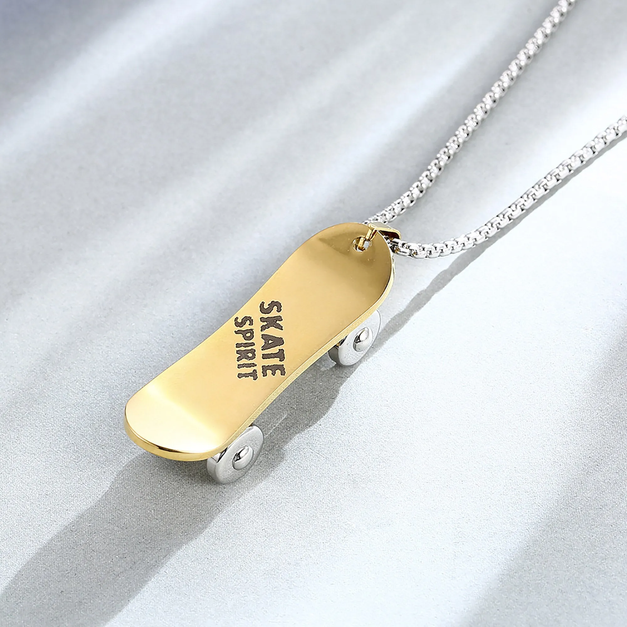 Personalized Stainless Steel Skateboard Pendant Custom Text Necklace