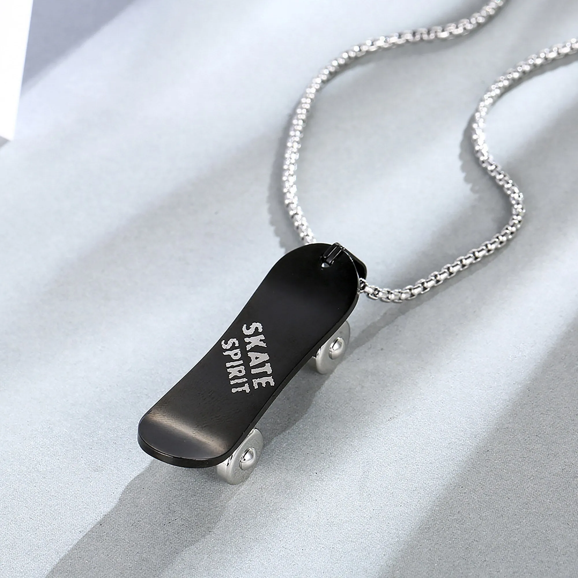 Personalized Stainless Steel Skateboard Pendant Custom Text Necklace