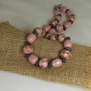 Pink Bead Necklace Handmade Kazuri Beads