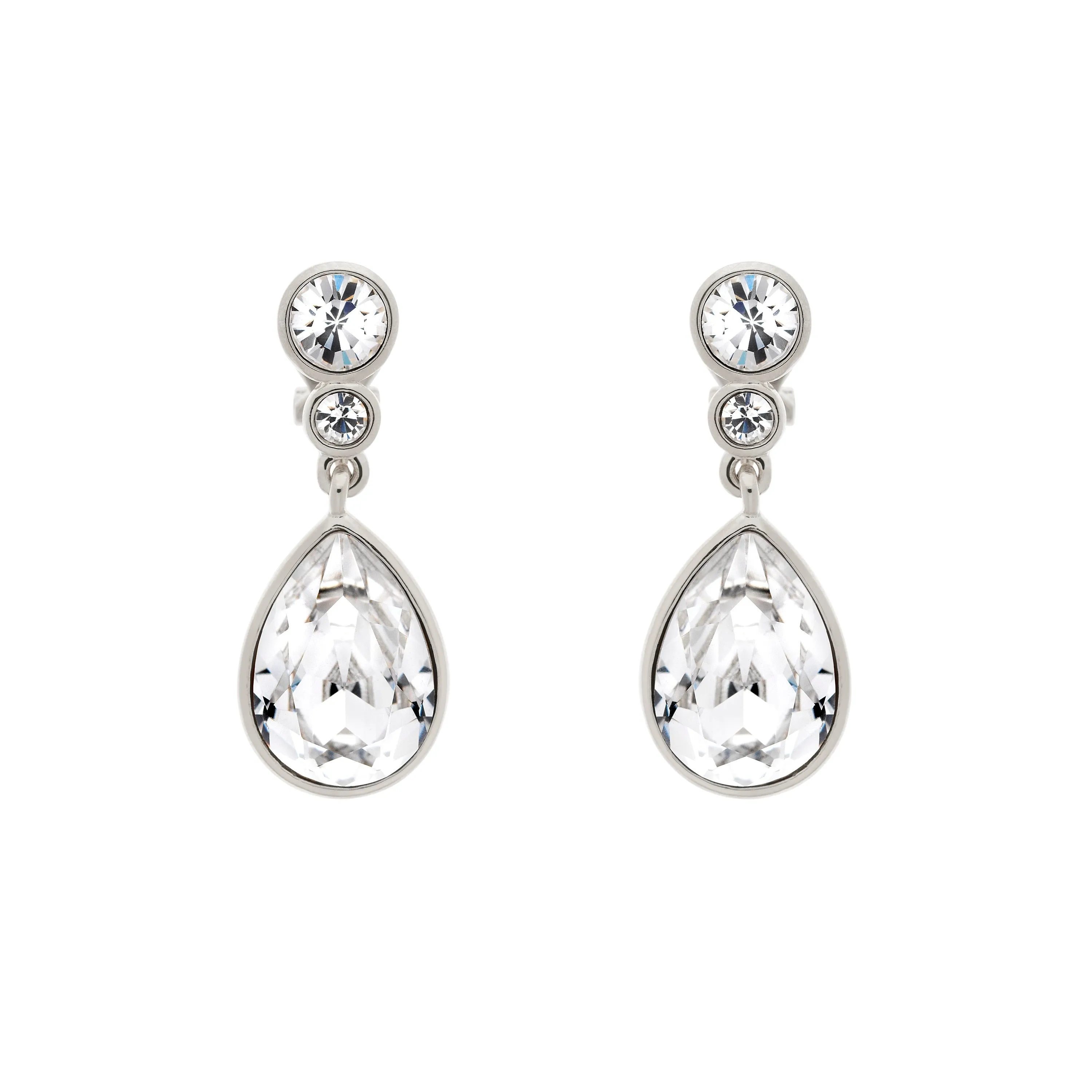 Platinum Crystal Teardrop Clip Earrings