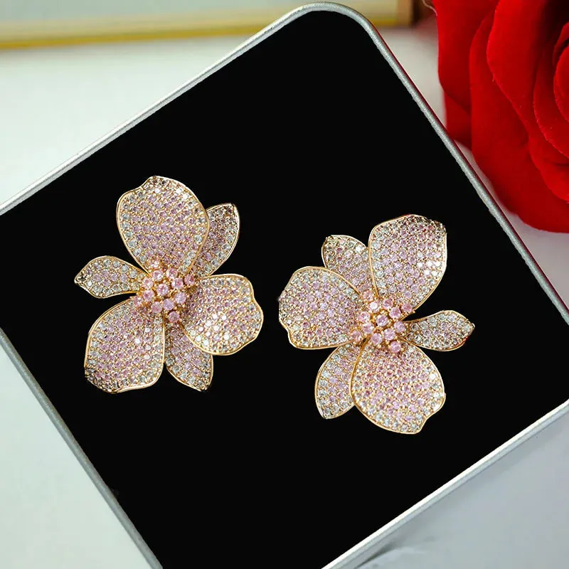 Pre Order:  Cubic Zirconia Big Flower Stud Earrings