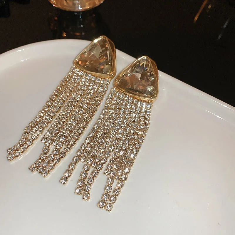 Pre Order:  Diamond Studded Tassel Alloy Earrings