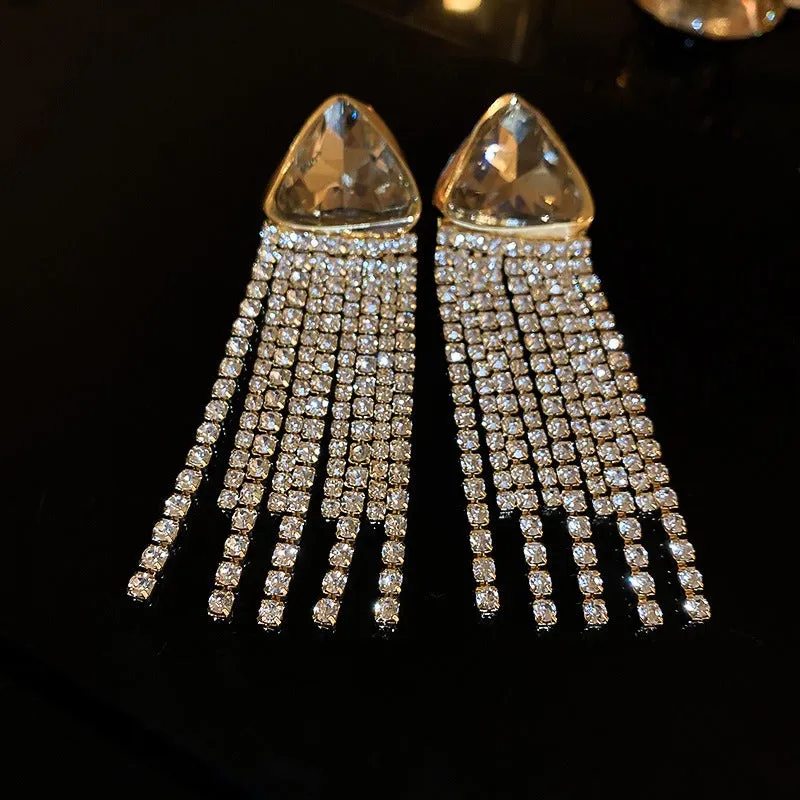 Pre Order:  Diamond Studded Tassel Alloy Earrings