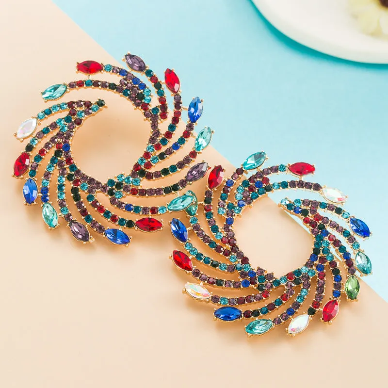 Pre Order:  Exaggerated Alloy Diamond Colored Whirlwind Earrings