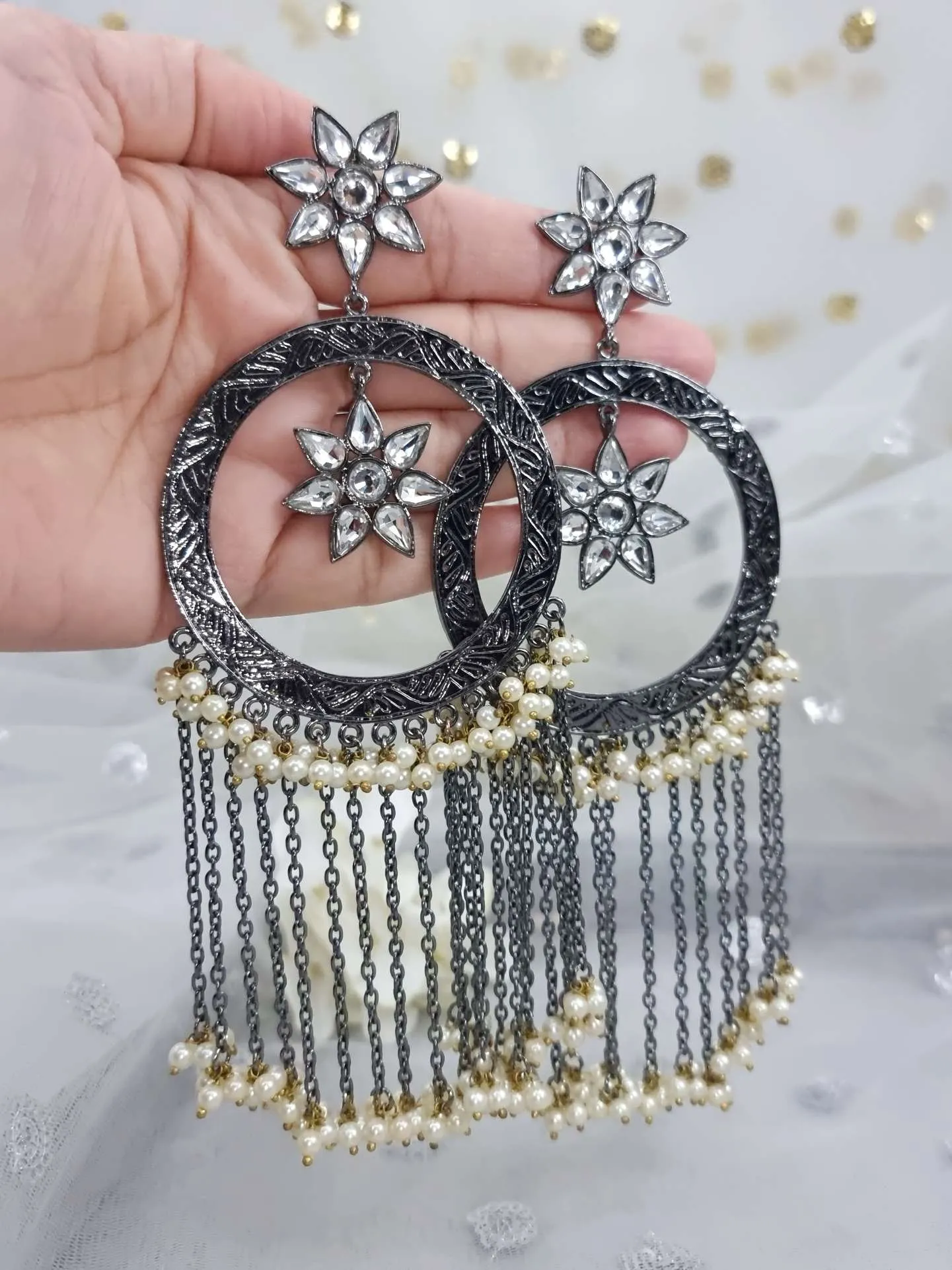 Reah Silver Oxidized Tassel Earrings