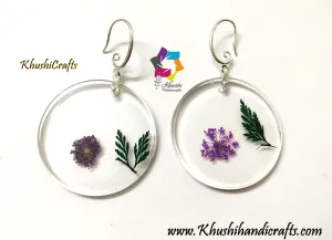 Real dried Flowers enclosed Resin Earrings