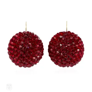 Red crystal beaded ball earrings