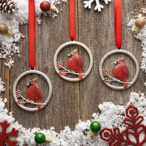 Red Glass Cardinal Branch Ornament Gift Set