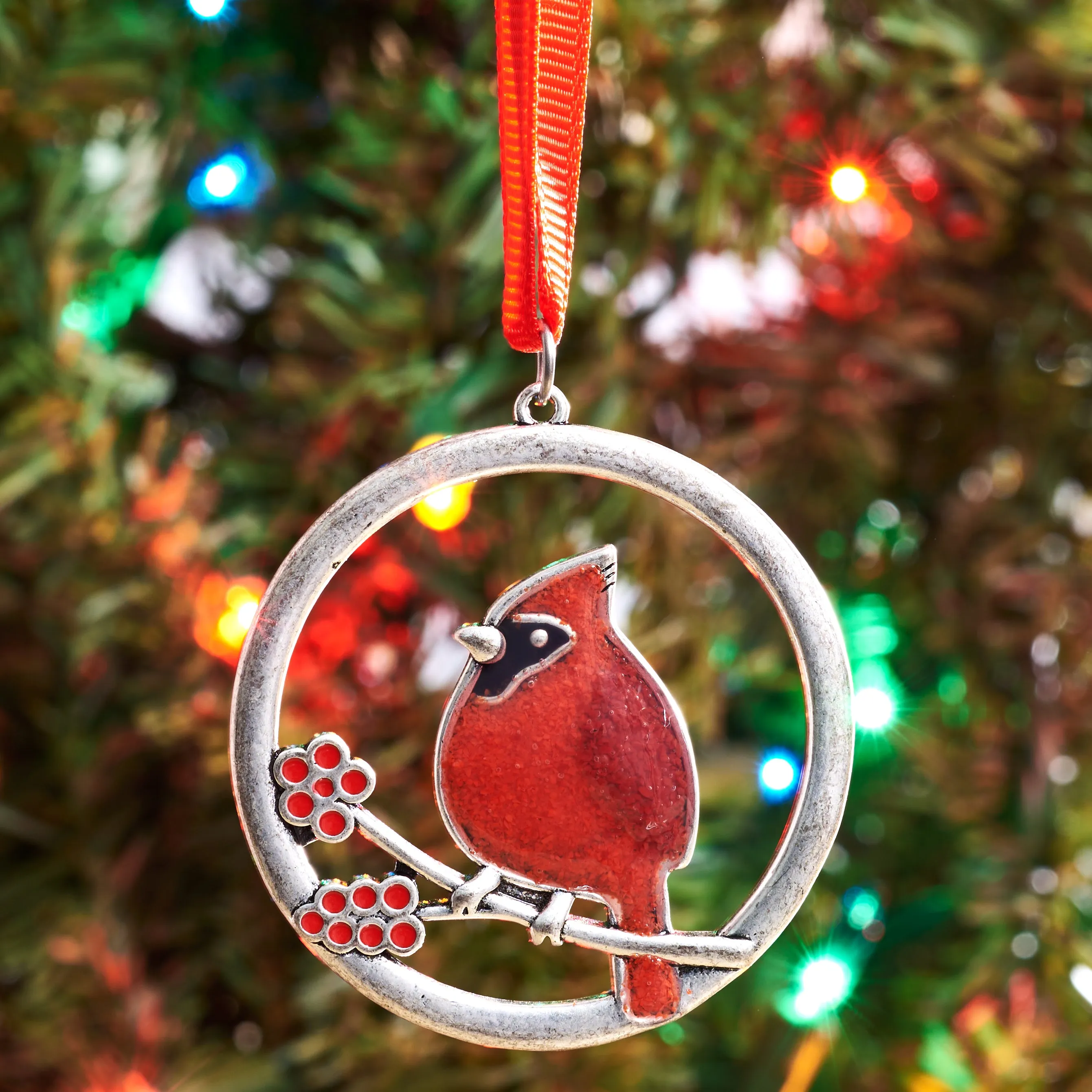 Red Glass Cardinal Branch Ornament Gift Set