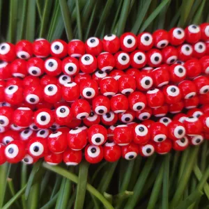 RED OPAQUE' 8 MM ROUND ' SUPER FINE QUALITY EVIL EYE GLASS CRYSTAL BEADS SOLD BY PER LIN PACK' APPROX PIECES 47-48 BEADS