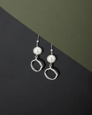 Rhodium Plated Contemporary Drop Earring