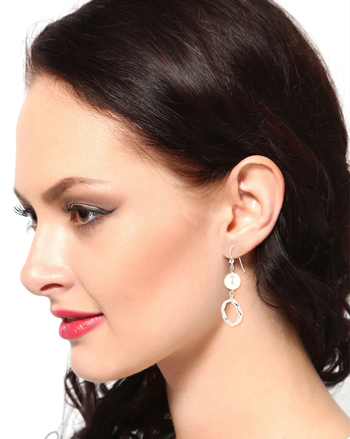 Rhodium Plated Contemporary Drop Earring