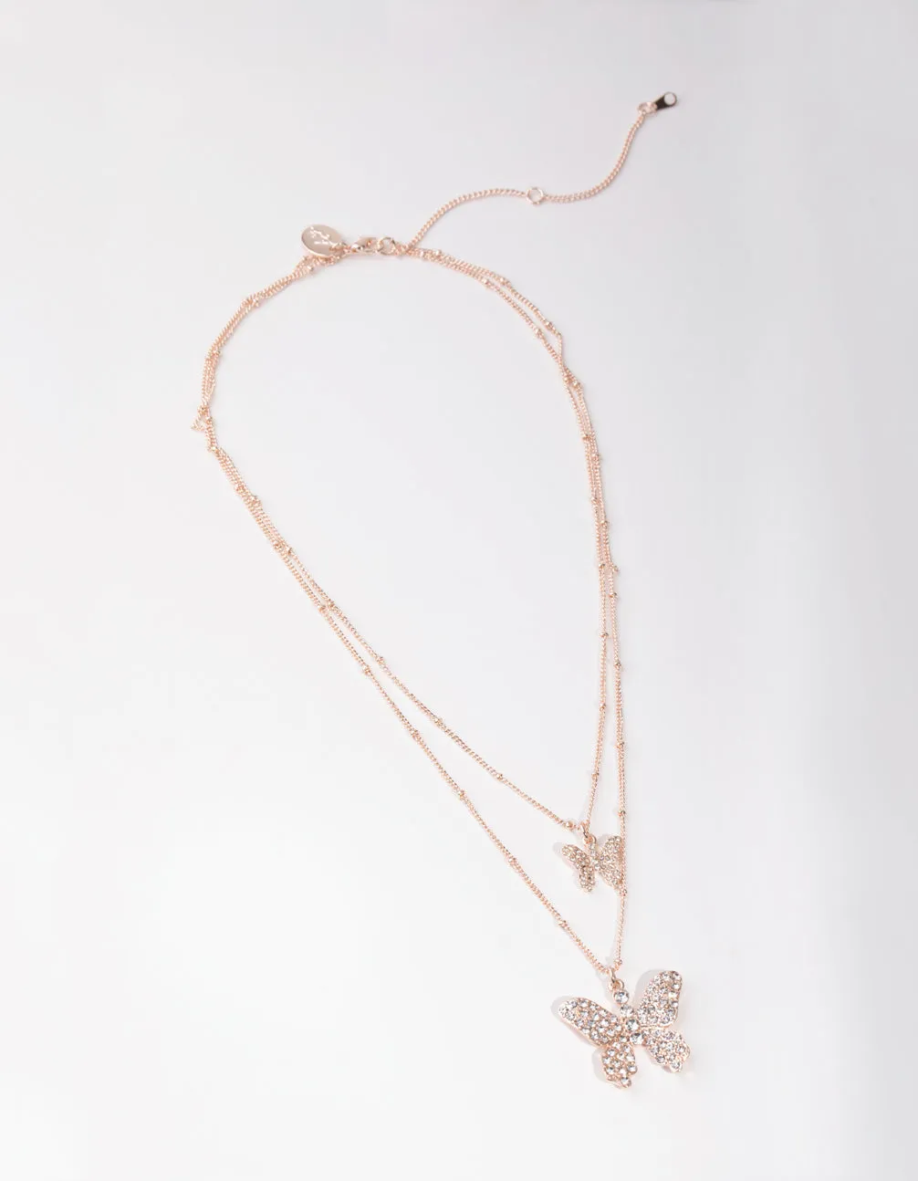 Rose Gold Pave Butterfly 2-Row Necklace