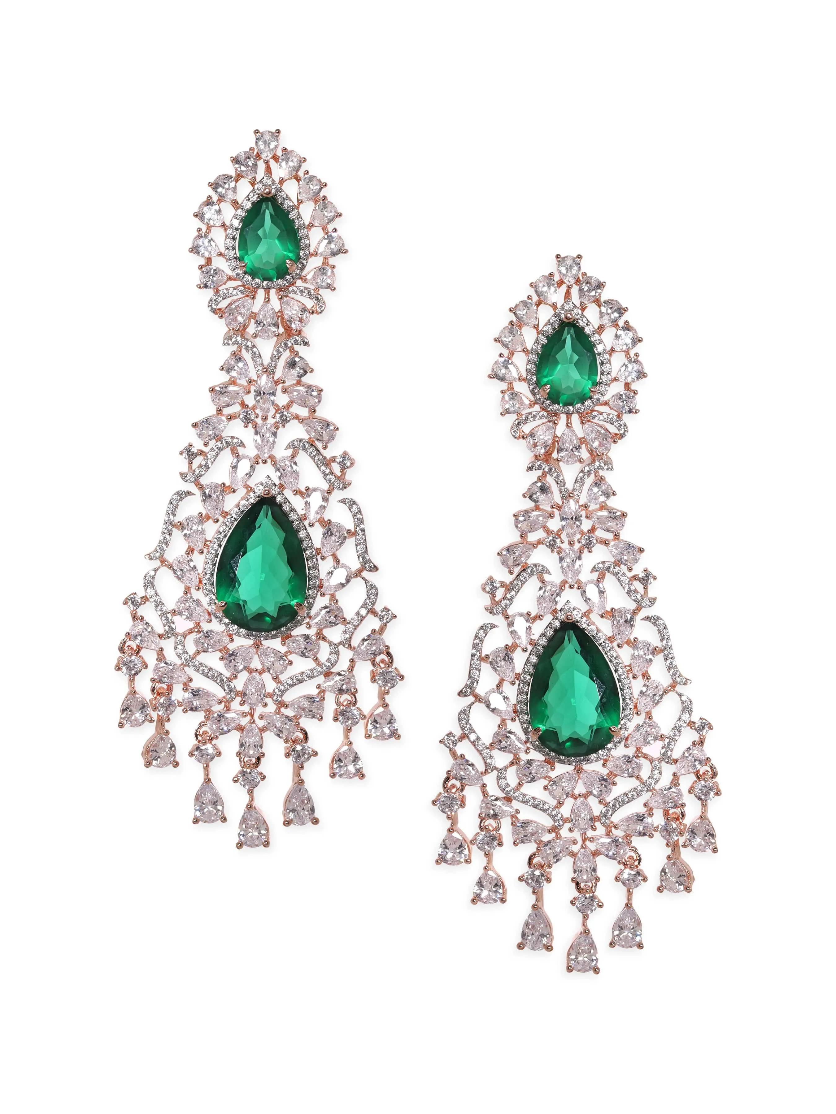 Rubans Gold Plated American Diamond Studded Contemporary Drop Earrings