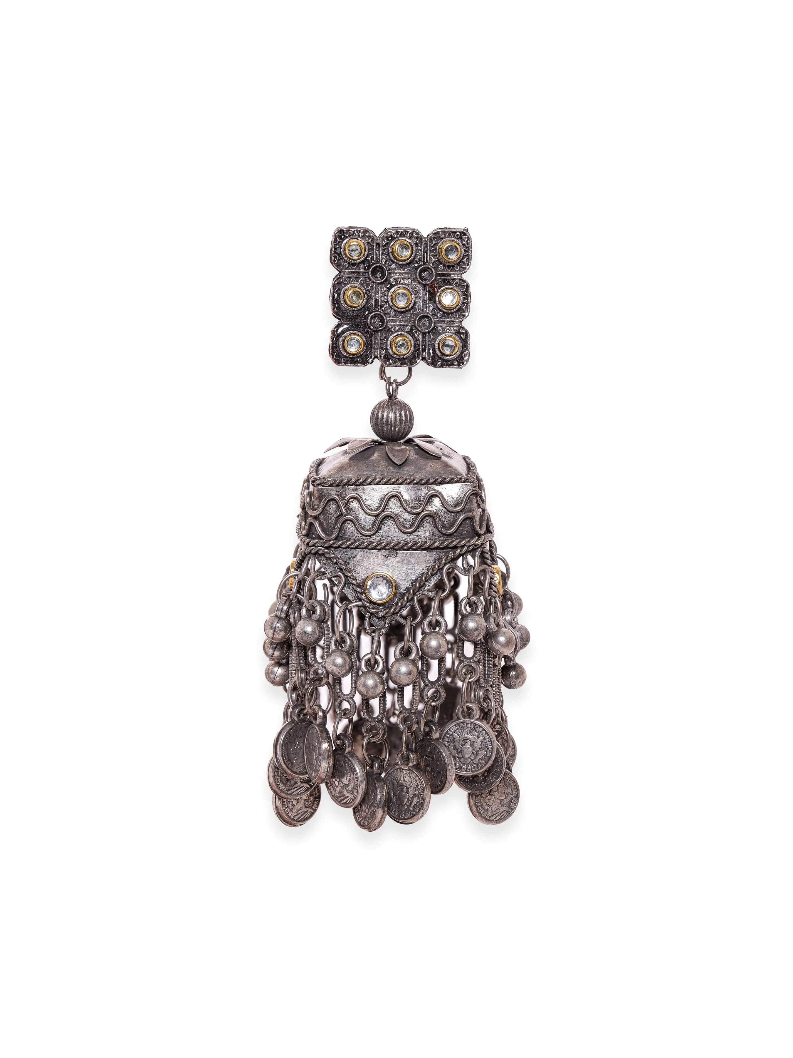 Rubans Oxidized silver pearl beaded statement Contemporary Jhumka Earrings