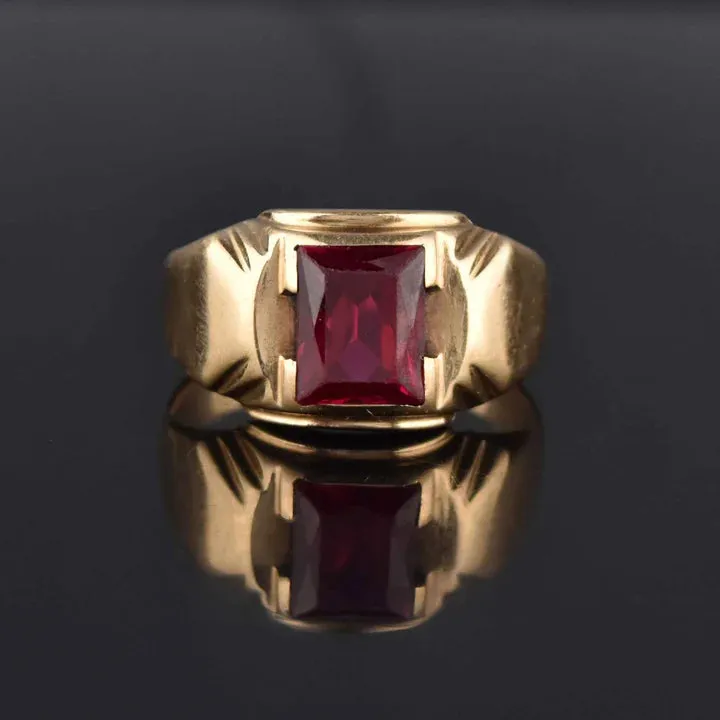 Ruby Emerald Cut Solitaire Signet 14k Gold Vermeil Rings