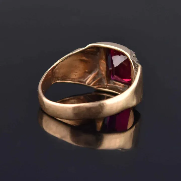 Ruby Emerald Cut Solitaire Signet 14k Gold Vermeil Rings