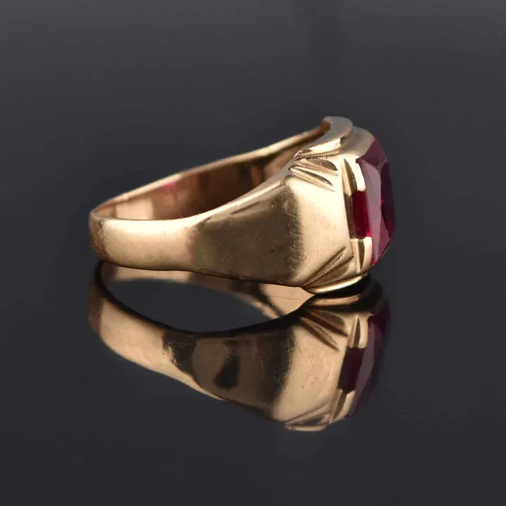 Ruby Emerald Cut Solitaire Signet 14k Gold Vermeil Rings