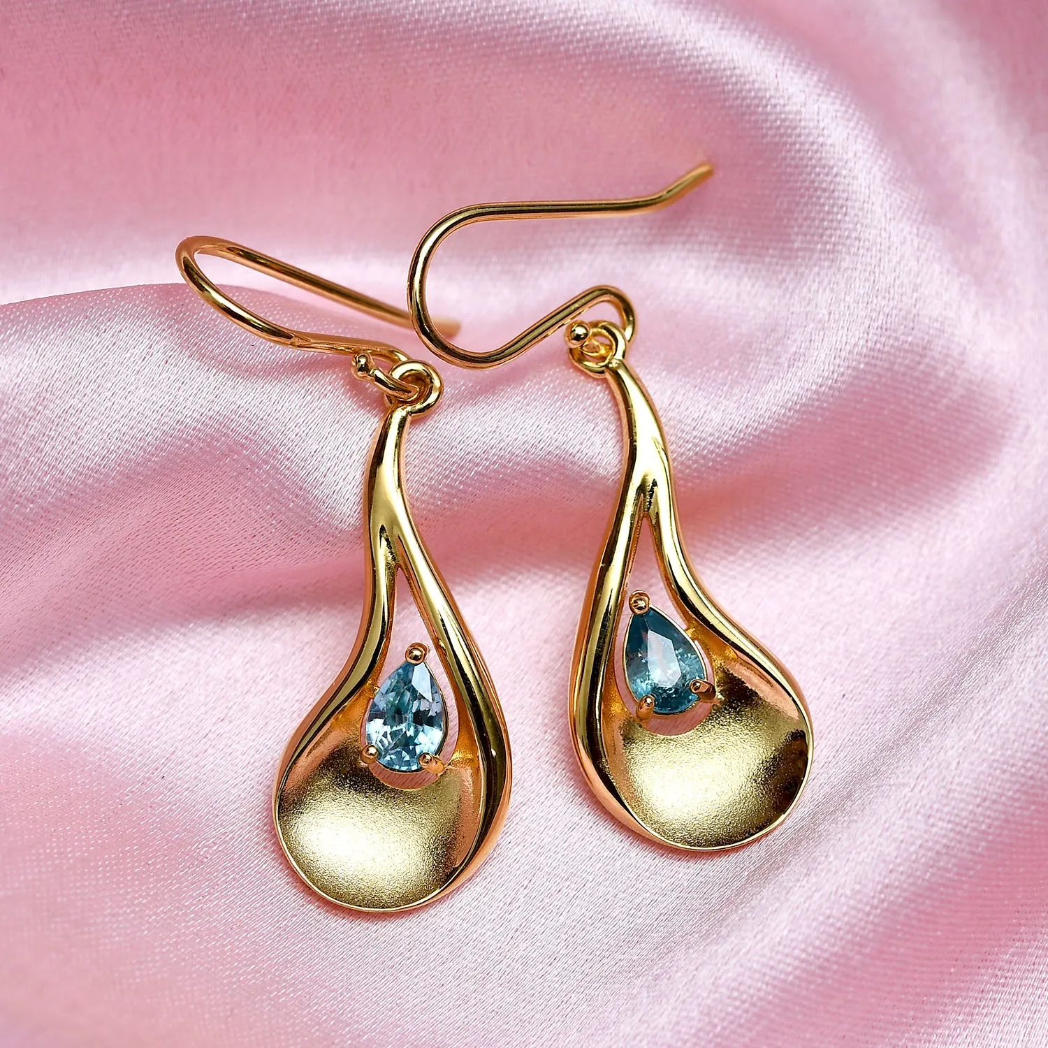 Sandblast Texture Wave Earrings with Ratanakiri Blue Zircon