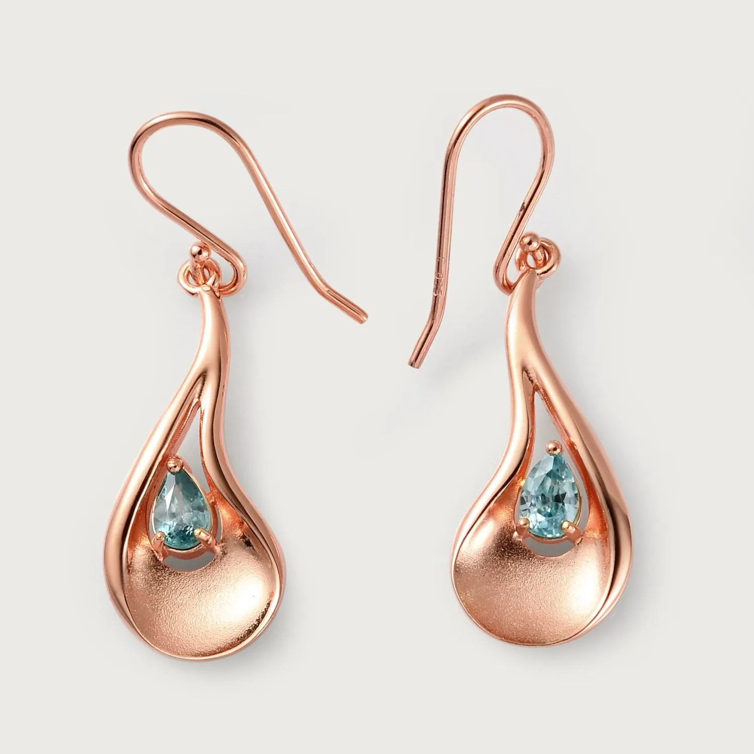 Sandblast Texture Wave Earrings with Ratanakiri Blue Zircon