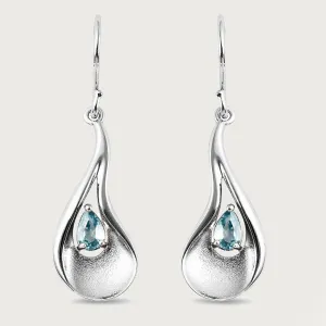 Sandblast Texture Wave Earrings with Ratanakiri Blue Zircon