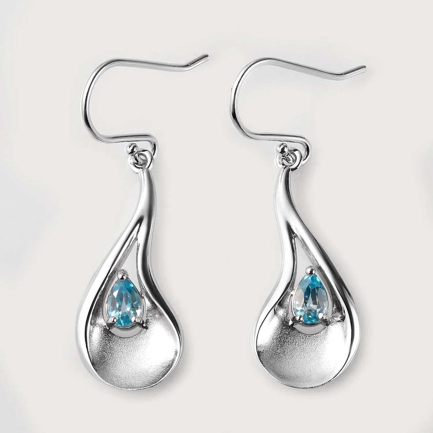 Sandblast Texture Wave Earrings with Ratanakiri Blue Zircon