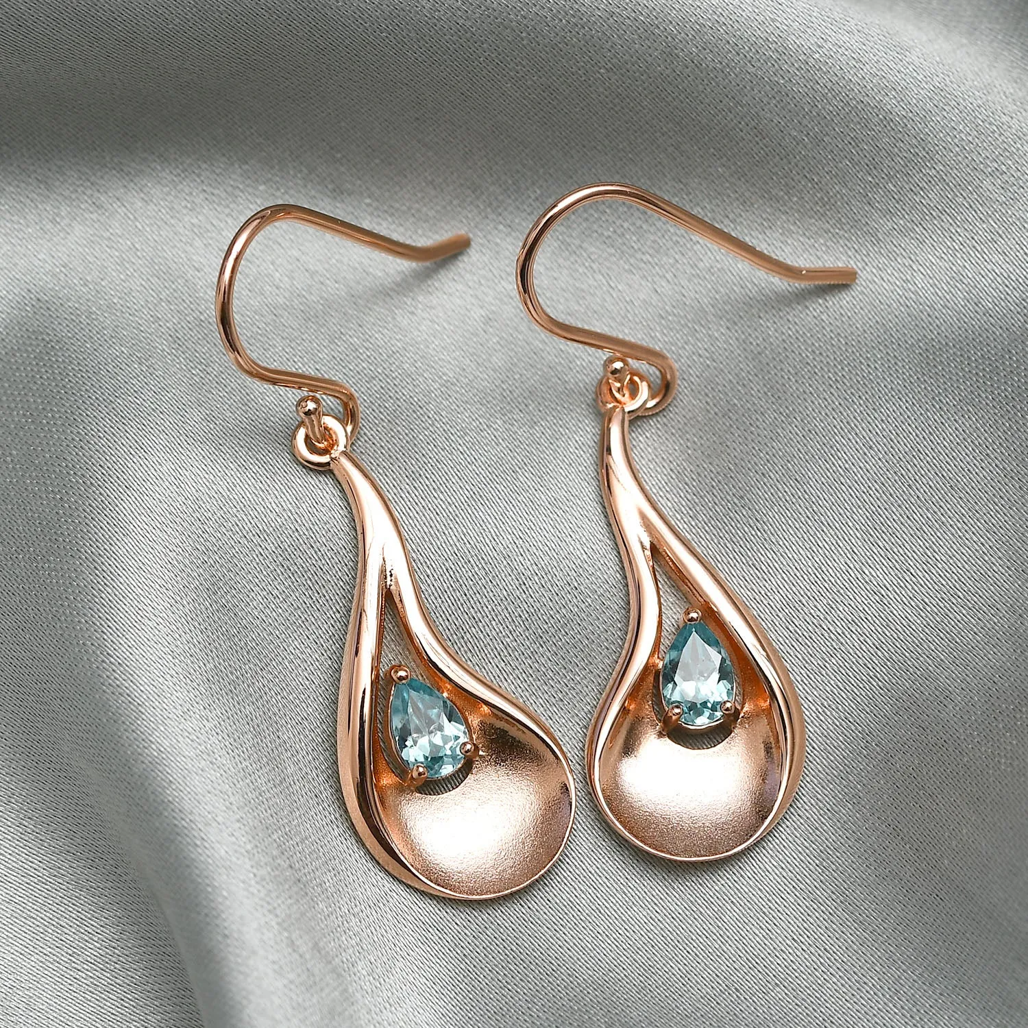 Sandblast Texture Wave Earrings with Ratanakiri Blue Zircon