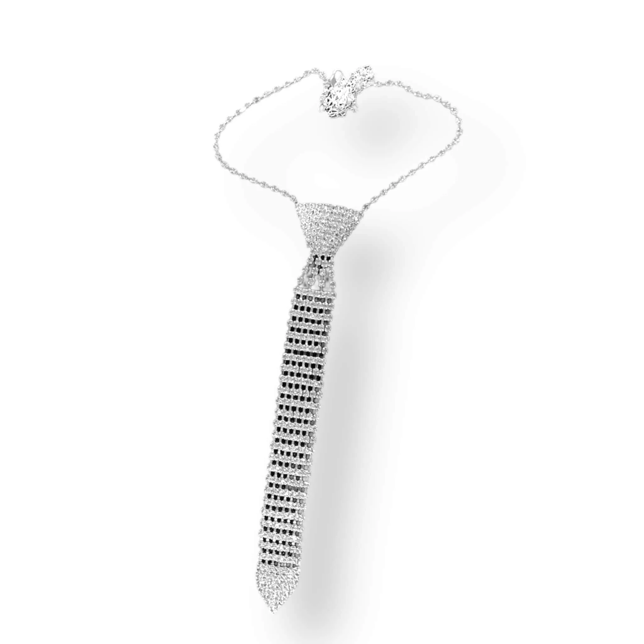 Silver Bedazzled Necktie Necklace