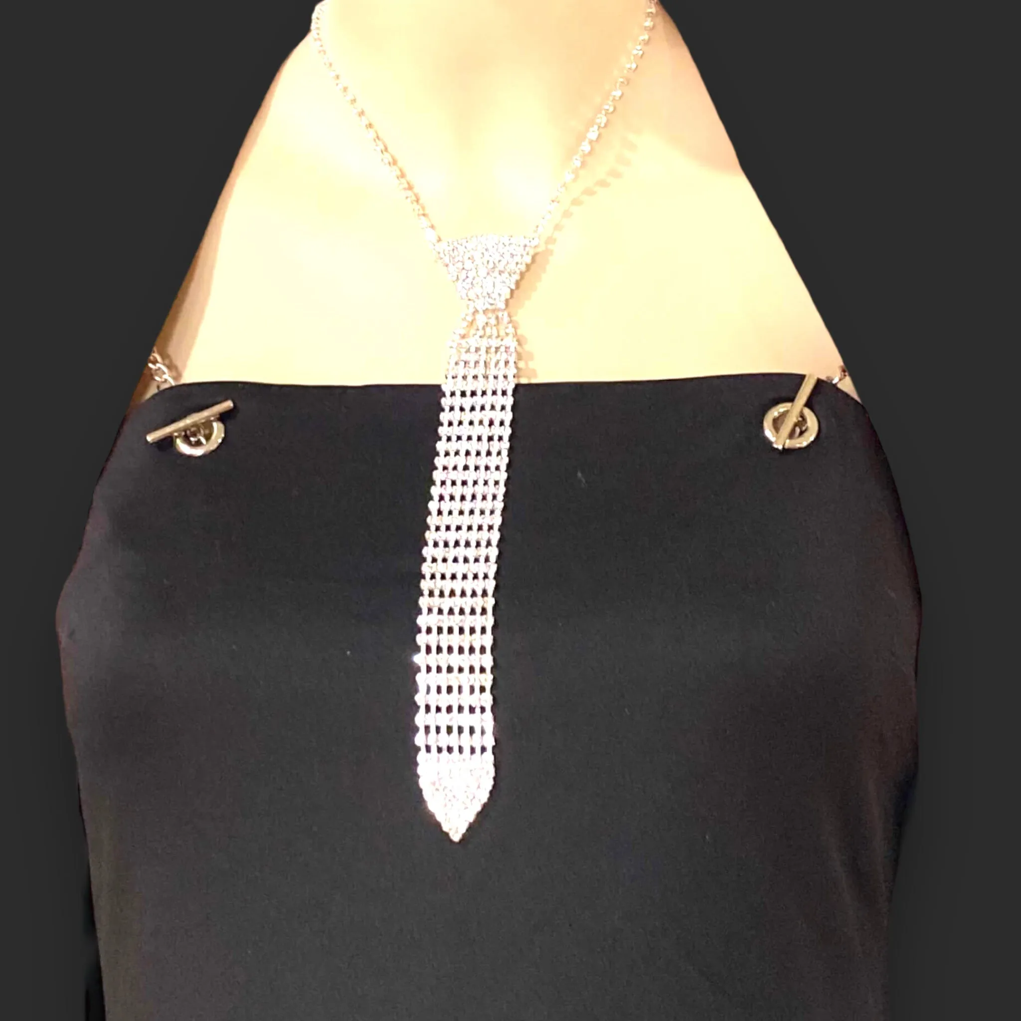 Silver Bedazzled Necktie Necklace