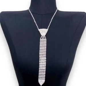 Silver Bedazzled Necktie Necklace