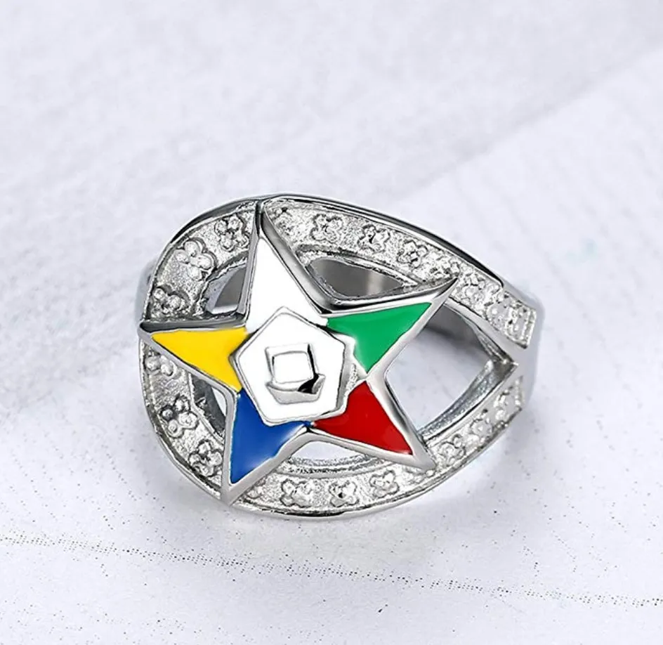 Silver Looped OES Women Mason Ring Jewelry Order of The Eastern Star Diamond Masonic Gift