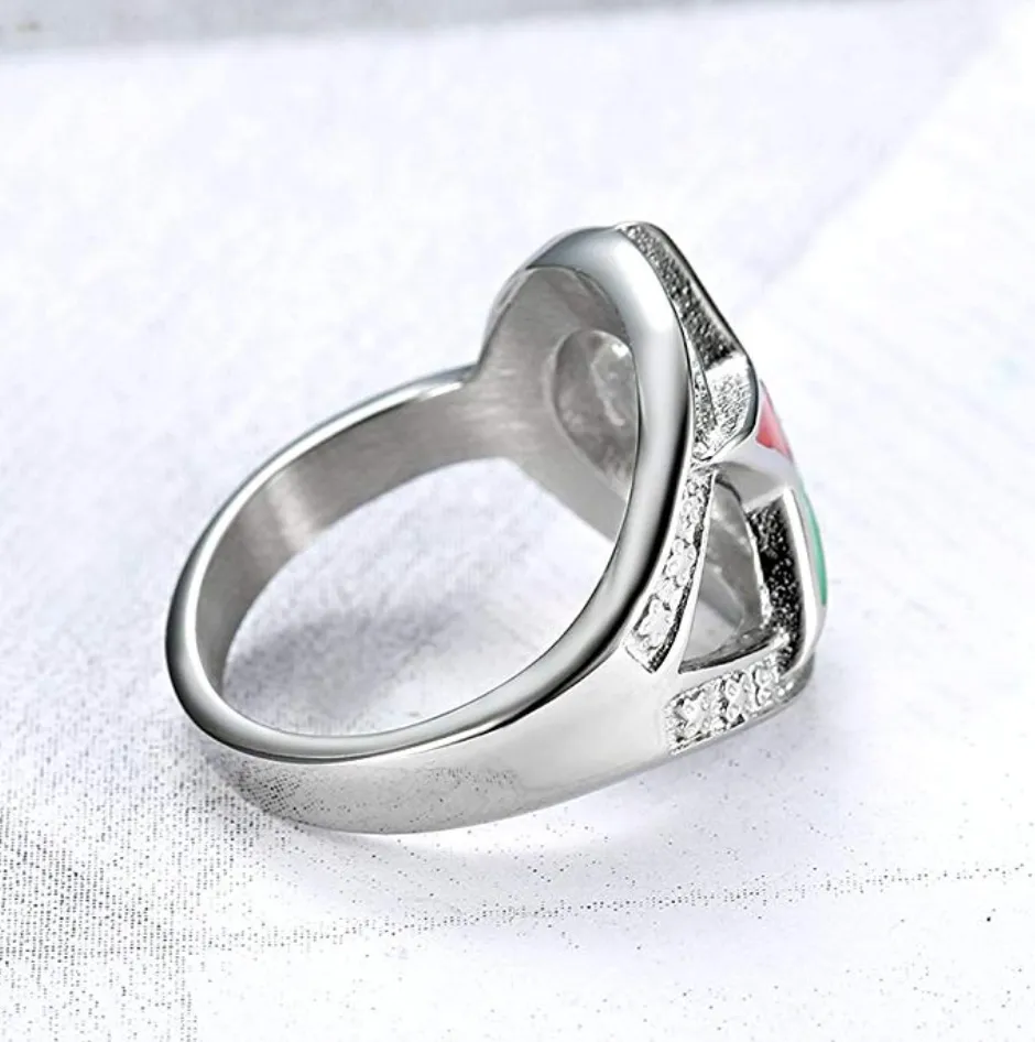 Silver Looped OES Women Mason Ring Jewelry Order of The Eastern Star Diamond Masonic Gift