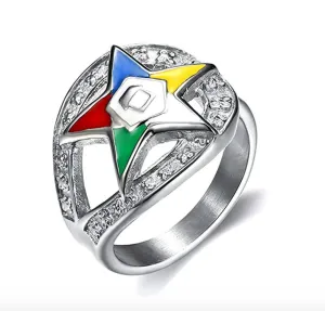 Silver Looped OES Women Mason Ring Jewelry Order of The Eastern Star Diamond Masonic Gift